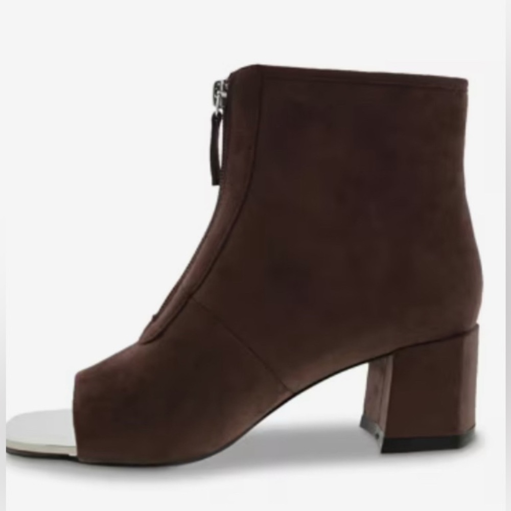 Bellini Chocolate Vegan Suede w/ Metallic Accents - Open Toe Ankle Boots/Size 7 - Picture 2 of 8